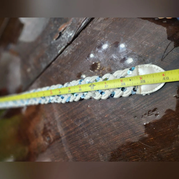 👸👖🩳  White Braided D-ring Belt with blue & silver sequins - Picture 11 of 13